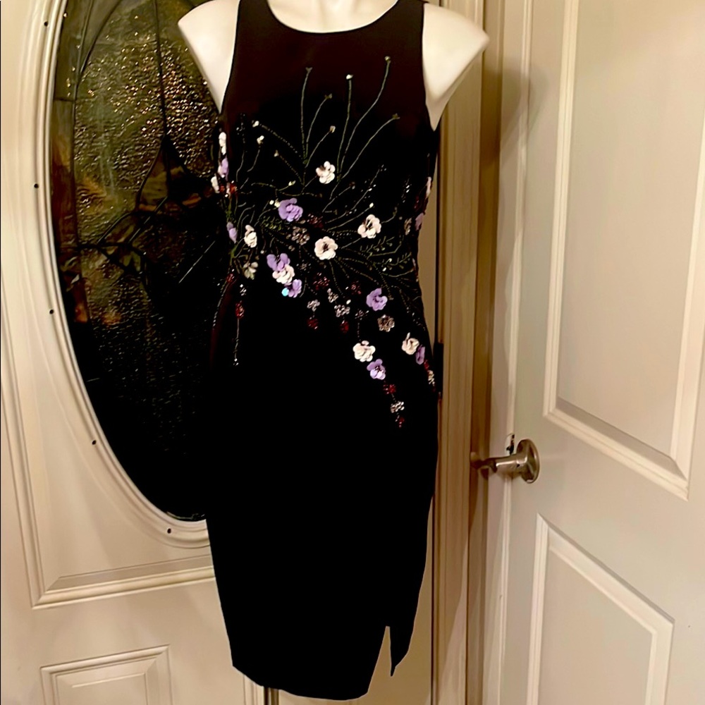 Black Asymmetrical Sequin Embellished Midi Dress